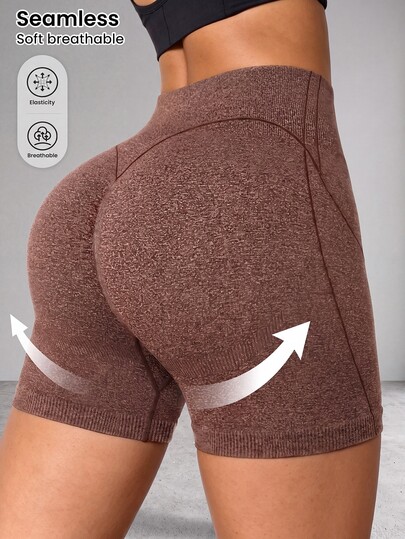 Slayform Shorts deportivos sin costuras, Shorts de fitness sin costuras, Shorts deportivos marrones, Shorts moldeadores, Shorts de fitness marrones