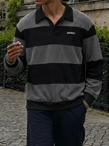 FRESIVO 男士休闲针织宽松长袖半扣卫衣，适合日常穿着，外出字母拼色卫衣，适合朋友、丈夫、男朋友的礼物，适合秋冬 - 淺灰紫 - 查看 1
