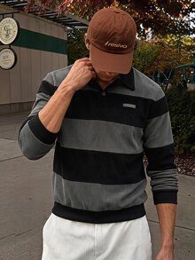 FRESIVO 男士休闲针织宽松长袖半扣卫衣，适合日常穿着，外出字母拼色卫衣，适合朋友、丈夫、男朋友的礼物，适合秋冬 - 淺灰紫 - 查看 5
