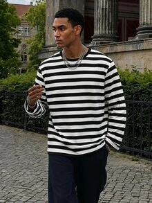 FRESIVO Atasan Pria Striped Casual - Hitam dan Putih - View 1