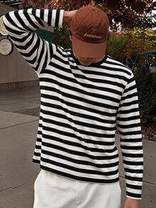 FRESIVO Atasan Pria Striped Casual - Hitam dan Putih - View 6