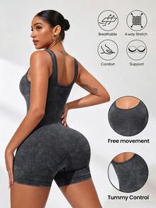 Slayform Slayform Washed Grey Yoga, Sports Seamless Jumpsuit - Grey - View 3