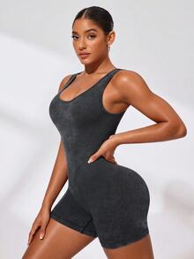 Slayform Slayform Washed Grey Yoga, Sports Seamless Jumpsuit - Grey - View 8