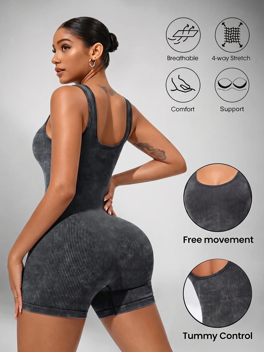 Slayform Slayform Washed Grey Yoga, Sports Seamless Jumpsuit - Grey - View 1