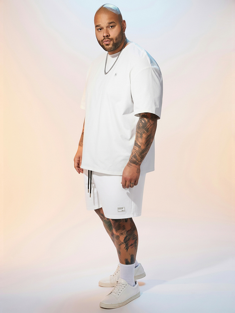 EASEVO Plus Size Men's Letter Print Drawstring Waist Woven Casual Straight Leg Shorts - White - View 5