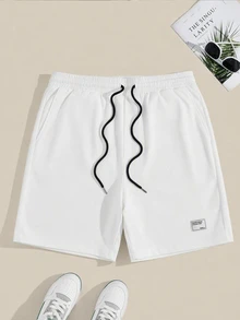 EASEVO Plus Size Men's Letter Print Drawstring Waist Woven Casual Straight Leg Shorts - White - View 2