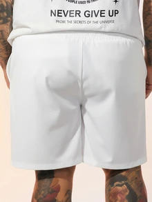 EASEVO Plus Size Men's Letter Print Drawstring Waist Woven Casual Straight Leg Shorts - White - View 4