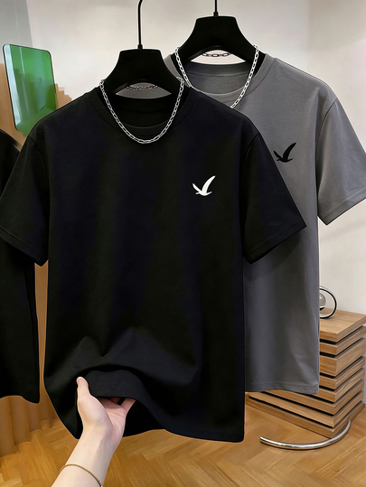 SHEIN Vacaura Conjunto de 2 camisetas casuales de cuello redondo con estampado de águila para chicos adolescentes