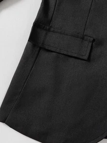 SHEIN 青少年男孩 2 件式黑色西裝套裝：長袖西裝外套 + 寬腿長褲，極簡休閒風格，適合日常穿著，適用於鋼琴/小提琴表演、婚禮、畢業典禮、正式場合、紳士裝扮、生日派對、晚會、演出、接待、婚禮季、秋季、四季禮物、情人節派對西裝 - 黑色 - 查看 8
