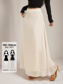 SHEIN PETITE Women's Elegant Commute Solid Color Long Skirt - Apricot - View 10