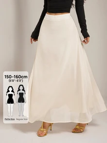 SHEIN PETITE Women's Elegant Commute Solid Color Long Skirt - Apricot - View 8
