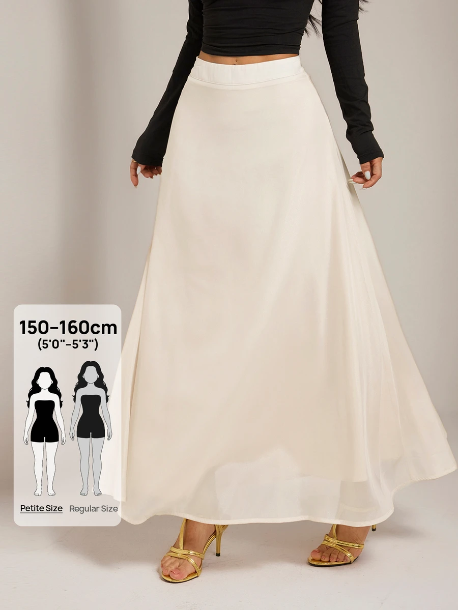 SHEIN PETITE Women's Elegant Commute Solid Color Long Skirt - Apricot - View 1