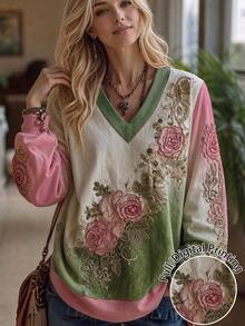 Selamara Spring/Autumn Casual Gradient Print Jacquard T-Shirt - Multicolor - View 1