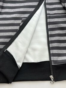 Elamini Hoodie Kasual Lengan Panjang Bergaris dengan Resleting untuk Wanita - MultiWarna - View 8