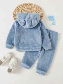 Cozy Pixies 男嬰兒童卡通動物圖案保暖內裡加厚圓領長袖套頭衛衣與彈性腰長褲2件套，舒適親膚百搭時尚簡約風，適合室內、戶外、日常、運動、玩耍、派對、拍照、假期、聖誕節，恐龍造型男嬰套裝 - 彩色 - 查看 3
