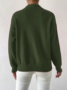 Louniche 圣诞节和秋冬假期新款休闲纯色落肩立领毛衣，可单穿或叠穿，适合各种场合和季节 - 軍綠色 - 查看 2