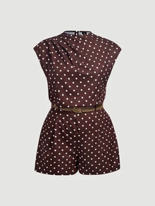 SHEIN MOD 大尺碼女款高領純色口袋連身褲附腰帶 - 棕色 - 查看 7