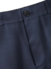 Manfinity Mode 男士休閒紳士西裝，時尚英倫風，工作與休閒必備，海軍藍，正式，老錢風 - 藏蓝色 - 查看 7