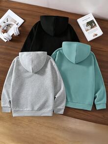 SHEIN 3件組兒童青少年男孩極簡街頭風小字母印花運動衫，休閒學院風舒適時尚簡約實用百搭，柔軟面料，適合日常穿著、上學、旅行、戶外運動，四季皆宜 - 彩色 - 查看 2
