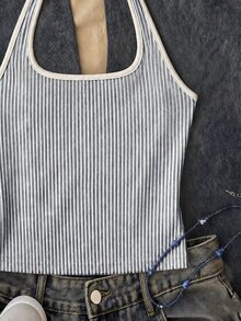 Casual Halter Neck Tank Top, Suitable For Summer Mothers Day Outfit Graduation Summer Tops - White - View 4