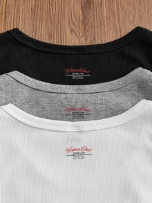 SWAVVY 3pcs/Pack Casual Men's Solid Color Daily Tank Tops - Multicolor - View 6
