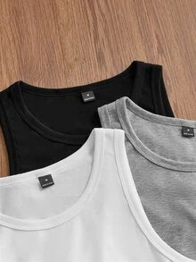 SWAVVY 3pcs/Pack Casual Men's Solid Color Daily Tank Tops - Multicolor - View 5