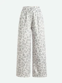 SHEIN 青少年女孩抓絨休閒長褲 秋冬時尚 - 淺灰色 - 查看 4