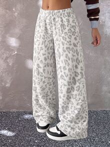 SHEIN 青少年女孩抓絨休閒長褲 秋冬時尚 - 淺灰色 - 查看 3