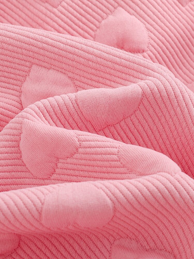 Cozy Pixies Baby Girl Baby Girl Newborn Baby Girl Knitted Textured Heart Pattern Contrast Color Bow Soft Hooded Long Sleeve Romper - Pink - View 5