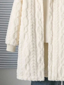 SHEIN Tween Girl Plush Wheat Kids Flower Pattern Simple Comfortable Versatile Daily Plush Coat Fall/Winter Christmas/Halloween - White - View 5