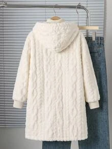 SHEIN Tween Girl Plush Wheat Kids Flower Pattern Simple Comfortable Versatile Daily Plush Coat Fall/Winter Christmas/Halloween - White - View 2