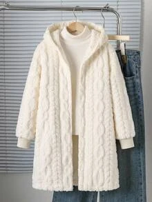 SHEIN Tween Girl Plush Wheat Kids Flower Pattern Simple Comfortable Versatile Daily Plush Coat Fall/Winter Christmas/Halloween - White - View 1