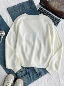 SHEIN Teen Girl Teen Girls Sweaters Suitable For Spring/Winter - White - View 4