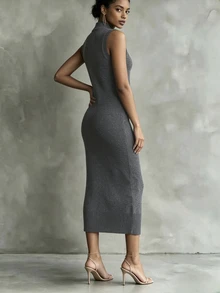 SHEIN Women's Colorblock Casual Daily Knit Dress - Dark Grey - View 2