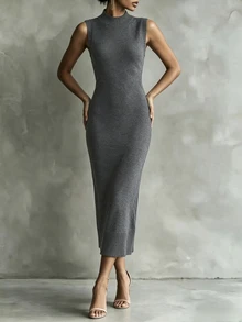 SHEIN Women's Colorblock Casual Daily Knit Dress - Dark Grey - View 5
