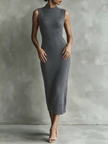 SHEIN Women's Colorblock Casual Daily Knit Dress - Dark Grey - View 6
