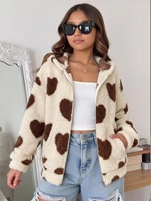 SHEIN 兒童青少年女孩純白色抓絨連帽拉鍊外套 毛茸茸保暖外套 返校季 - 白色 - 查看 13