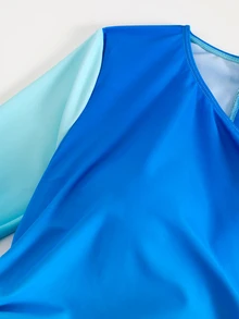 Swim Shayni Soft Gradient Zipper Conservative Women's Swimsuit Set, Suitable For Swimming Pool Parties, Beach Vacations And Daily Wear - Blue - View 4