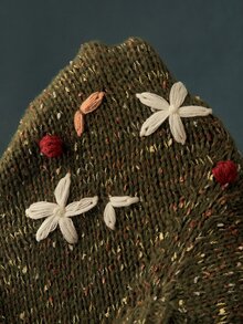 Bohemela Embroidery Floral Pattern Button Front Cardigan - Army Green - View 9