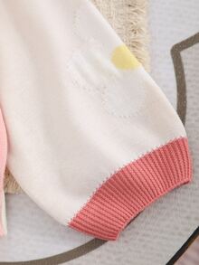 SHEIN Kids Young Girl Young Girl Young Girl Young Girls Colorful Patchwork Knit Cardigan, Floral Pattern, Suitable For Autumn/Winter, Soft - White - View 6