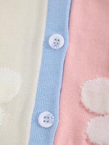 SHEIN Kids Young Girl Young Girl Young Girl Young Girls Colorful Patchwork Knit Cardigan, Floral Pattern, Suitable For Autumn/Winter, Soft - White - View 8