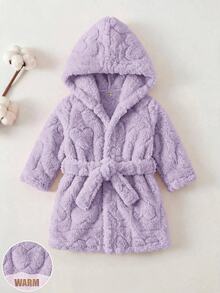 SHEIN Newborn Baby Winter Comfortable Long Sleeve Hooded Robe Loungewear Autumn - Mauve Purple - View 4