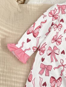 SHEIN Newborn Baby Boy Cute Knitted Casual Bowknot Pattern Romper & Headband Set - Pink - View 4