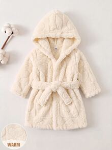 SHEIN Newborn Baby Winter Comfortable Long Sleeve Hooded Robe Loungewear Autumn Neutral - Beige - View 5