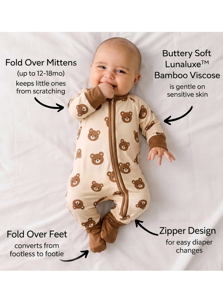 SHEIN Newborn Baby Boy Cute Casual Knit Cartoon Pattern Long Sleeve Colorblock Romper(The Cuffs And Leg Openings Can Be Folded .) Neutral - Apricot - View 1