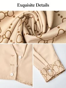 SOLERSUN Plus Size Elegant Commuter Shirt & Skirt 2 Pieces Set - Khaki - View 7