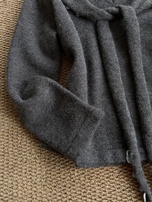 Grovea Plus Size Women's Grey Contrast Color V-Neck Knit Top Shawl Tie Waist Long Sleeve Soft Pullover Sweater Autumn Formal Party Casual Elegant - Dark Grey - View 7