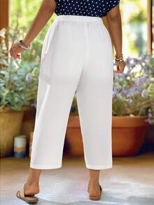 EMERY ROSE Pantalones informales de unicolor y corte entallado en talla grande, de moda para el verano, para uso diario, elegantes y sencillos, pantalones blancos de mujer para el verano, regalo para la madre, estilo bohemio, primavera, festivales - Blanco - Ver 2