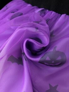 SHEIN 女嬰泡泡褲長袖蝴蝶結愛心網紗洋裝，適合日常穿著、派對，優雅可愛穿搭 - 紫色 - 查看 6