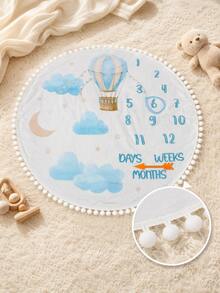 SHEIN Newborn Milestone Blanket For Photo Shooting Baby Boy Girl Moon Balloon Number Printed Monthly Growing Flannel Blanket With Ball Tassel Autumn/Winter - Multicolor - View 7